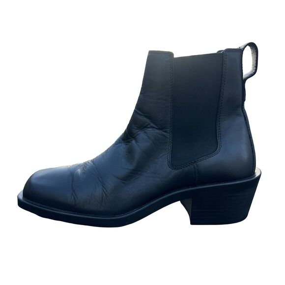 Zara New Men\'s Ankle Block Boots Black Genuine Leather Size 9.5 NWOT main image 5